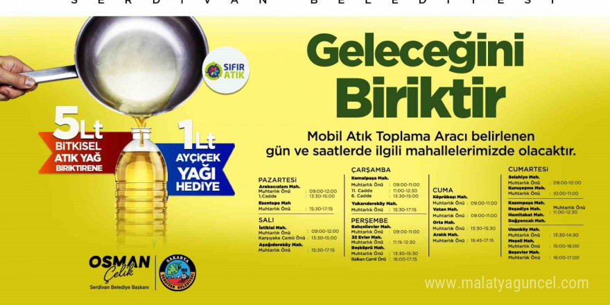 5 litre atık yağ biriktirene 1 litre ayçiçek yağı hediye