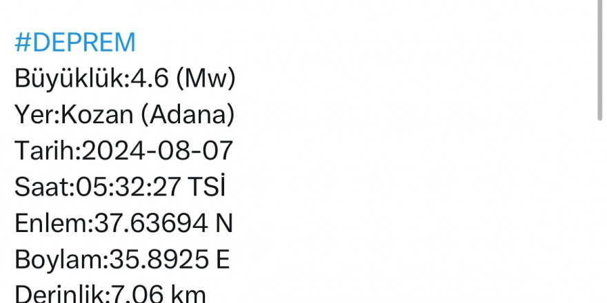 Adana’da 4,6 büyüklüğünde deprem meydana geldi