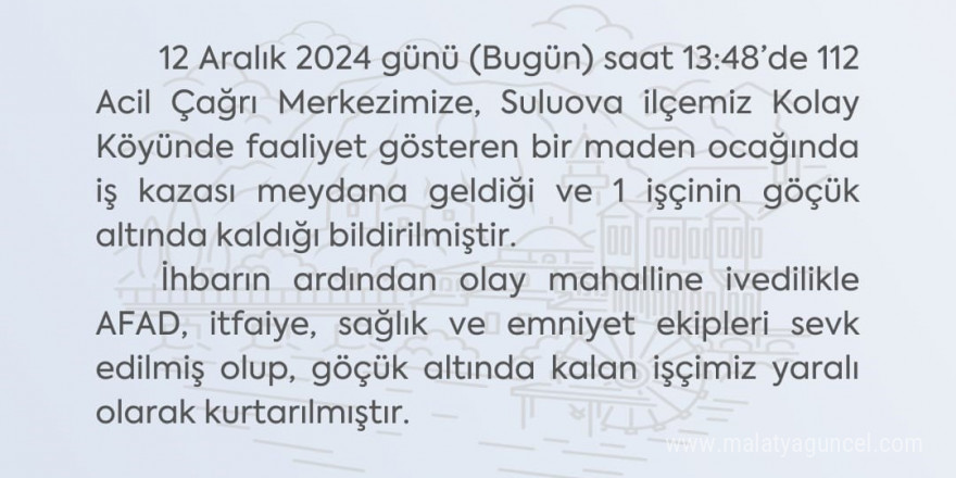 Amasya’da maden ocağında göçük: 1 yaralı