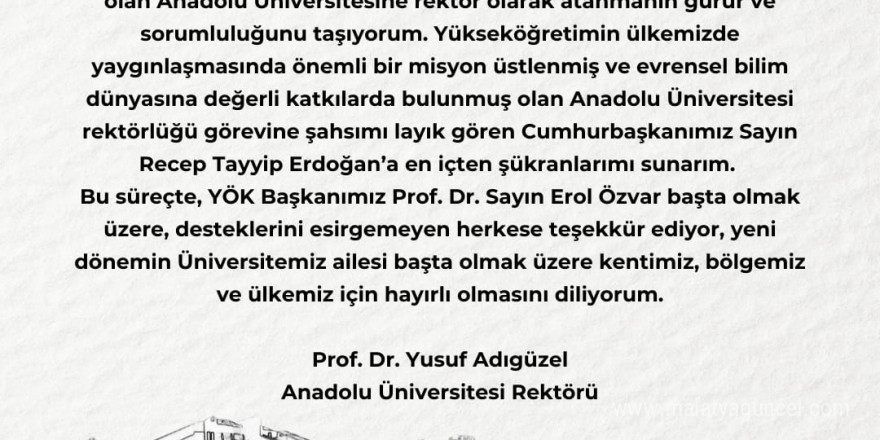 Anadolu Üniversitesi rektörlüğüne Prof. Dr. Yusuf Adıgüzel atandı