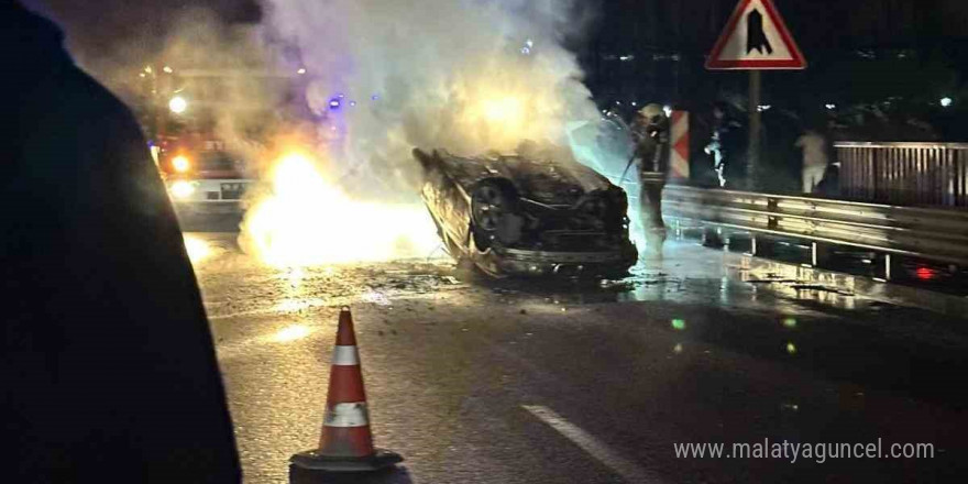 Ankara’da takla atan araç alevlere teslim oldu: 2 yaralı