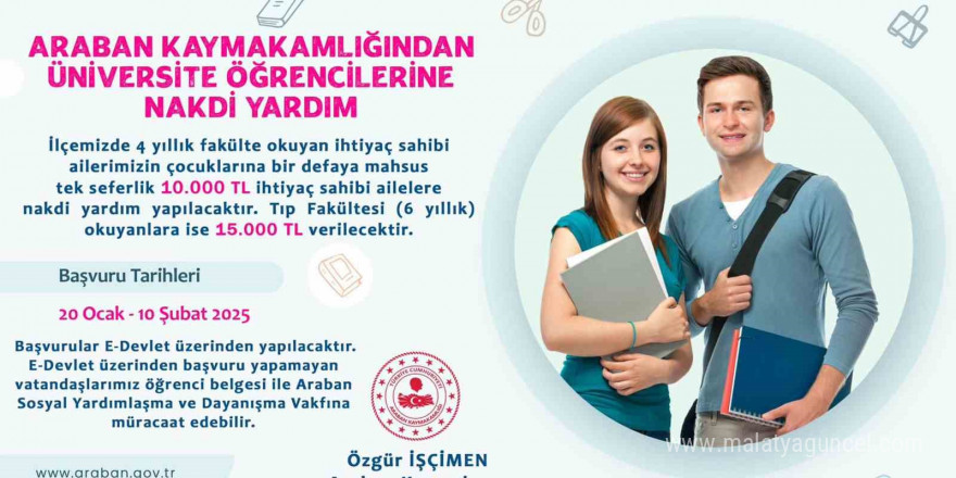 Araban’da üniversite öğrencilerine nakdi yardım yapılacak