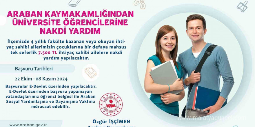 Arabanlı üniversite öğrencilerine 7 bin 500 TL nakdi yardım