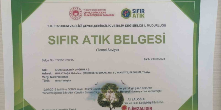 Aras EDAŞ sürdürülebilirlik çalışmaları kapsamında ‘Sıfır atık belgesi’ni aldı