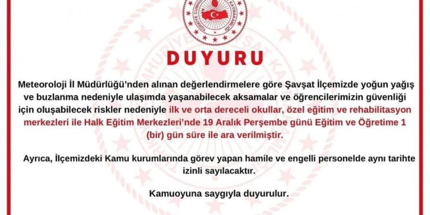 Artvin Şavşat’ta eğitime ara verildi