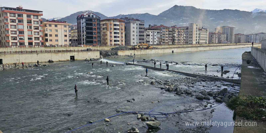 Artvin’de fırtına somon kafesini parçaladı, vatandaşlar dereye akın etti