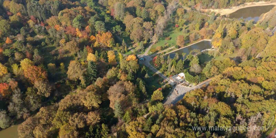 Atatürk Arboretumu’ndaki kartpostallık sonbahar manzarası havadan görüntülendi