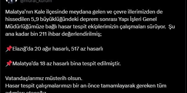 Bakan Kurum: 'Vatandaşlarımız müsterih olsun, gereken adımları atacağız'