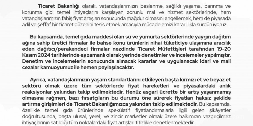 Bakanlıktan gıda ve temel ihtiyaç ürünlerine denetim artışı