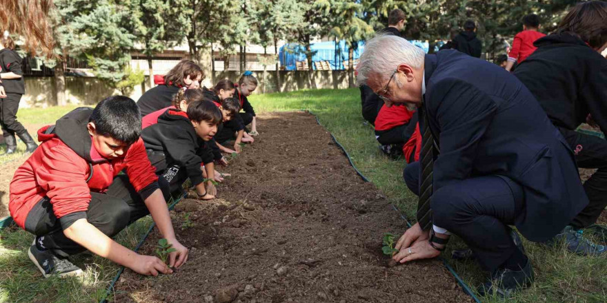 Başkan Erdem öğrencilerle çilek ve marul fidesi dikti