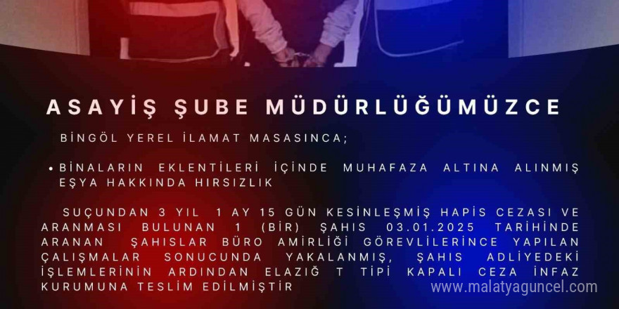 Bingöl’de hakkında 3 yıl kesinleşmiş hapis cezası bulunan şahıs yakalandı