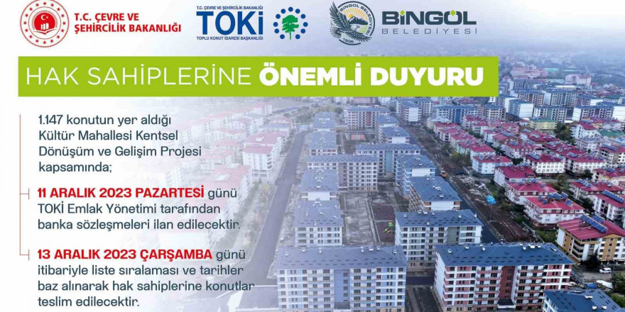 Bingöl’de kentsel dönüşümde teslimat süreci başladı