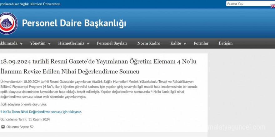 Bölüm başkanının eşi iddiaya göre iki defa okunan sınavda 100 puan alıp 10 kişinin önüne geçip, işe başladı