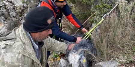 Burdur’da dağlık alanda mahsur kalan keçi kurtarıldı