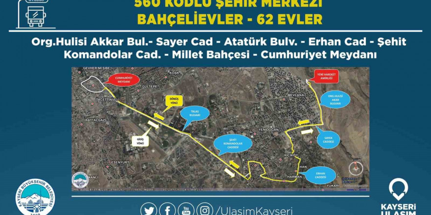 Büyükşehir Belediyesi Ulaşım AŞ’den Talas’a 6 yeni hat