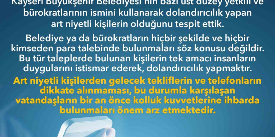 Büyükşehir’den ‘dolandırıcılık’ uyarısı