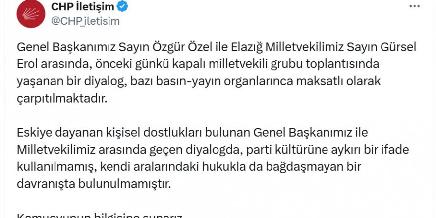 CHP’den, Genel Başkan Özel ve Elazığ Milletvekili Erol açıklaması