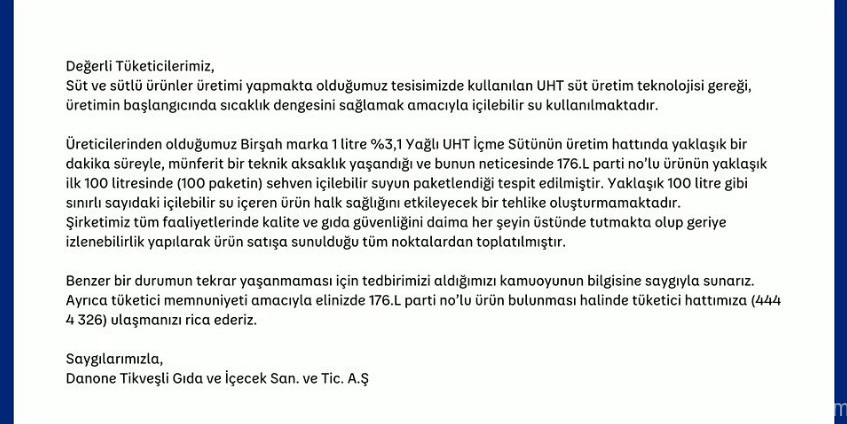 Danone’nin ürettiği sütten su çıktı