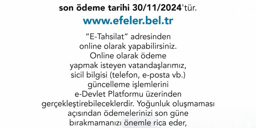 Efeler Belediyesi’nden vergi ödemesi hatırlatması