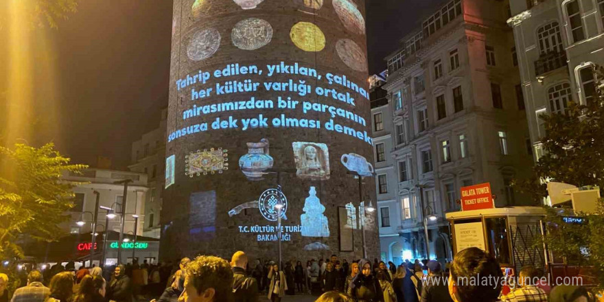 Galata Kulesi’ne yurtdışından getirilen kültürel mirasa ait görseller yansıtıldı