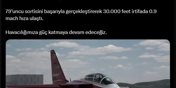 HÜRJET 30 bin feet irtifada 0.9 mach hıza ulaştı