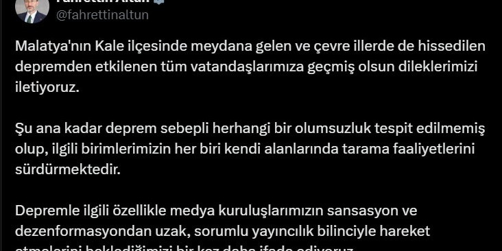 İletişim Başkanı Altun’dan Malatya’daki depremle ilgili açıklama