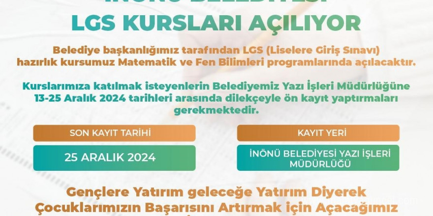 İnönü’de LGS’ye hazırlanan öğrencilere ücretsiz kurs açılıyor