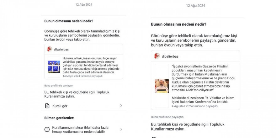 Instagram Türkiye’de erişime tekrar açılmasının ardından Diyanet İşleri Başkanı Erbaş’ın mesajlarını sildi