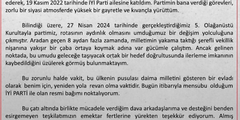 İYİ Parti Sözcüsü Zorlu partisinden istifa etti