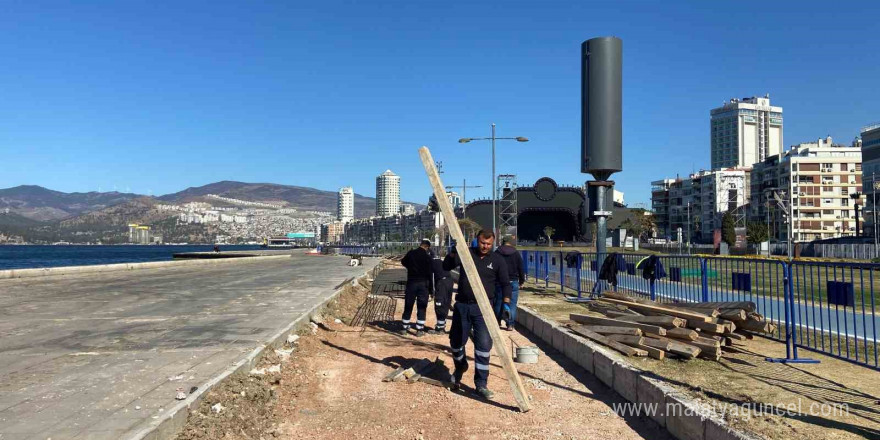 İzmir Kordon’da taşkınlara karşı kurulan beton bariyerlerin yüzde 60’ı tamam