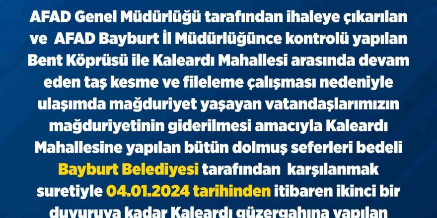 Kaleardı Mahallesi’ne sefer yapan dolmuşlar ile ilgili duyuru