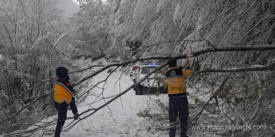 Kar sebebiyle mahsur kalan hasta paletli ambulansla hastaneye ulaştırıldı