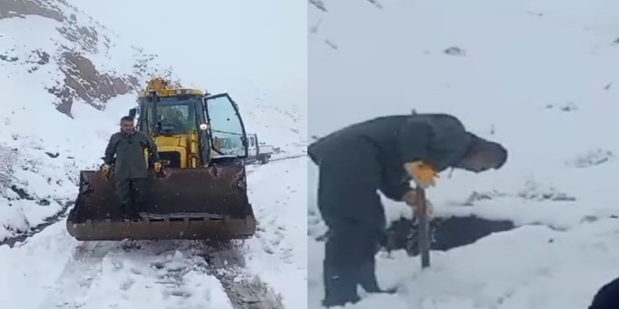 Karlı yolları aşan belediye ekibi su depolarını kontrol etti