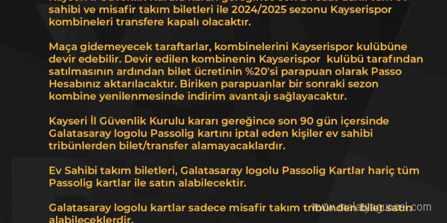 Kayserispor - Galatasaray maçı bilet fiyatları belli oldu