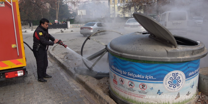 Konya’da çöp konteynerinde yangın