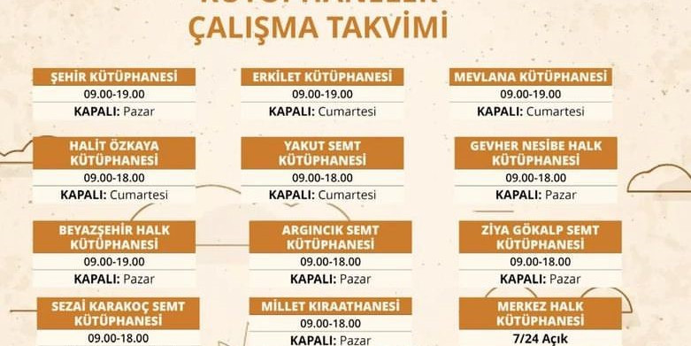 Kütüphanelerde çalışma takvimi güncellendi