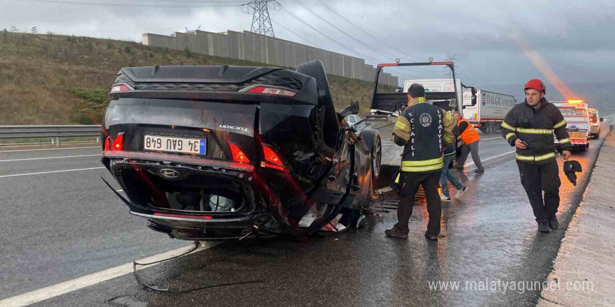 Kuzey Marmara Otoyolu’nda takla atan otomobil sürüklendi: 4 yaralı