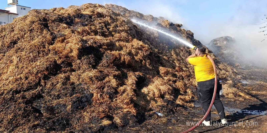 Lastikçide başlayan yangın 3 bin balya samanı küle çevirdi