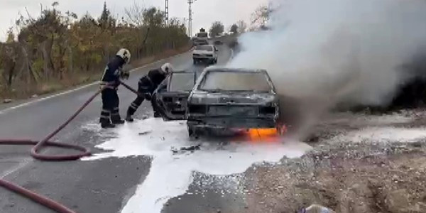 Park halindeki otomobil çıkan yangında küle döndü