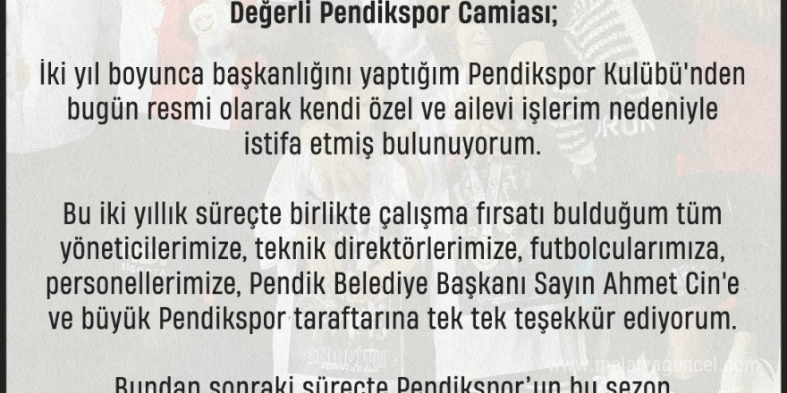 Pendikspor’da Başkan Mahmut Türkoğlu istifa etti