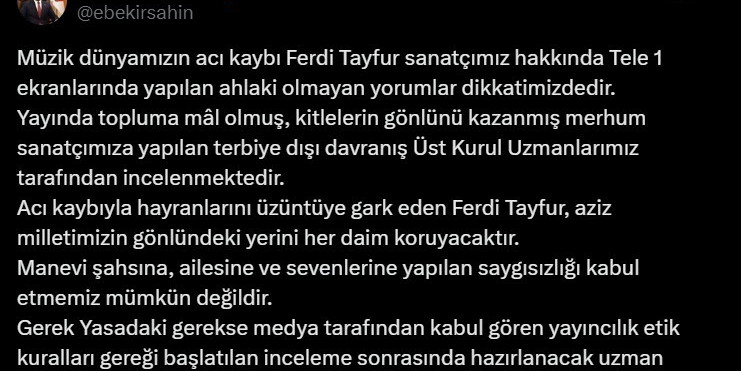 RTÜK Başkanı Şahin’den sunucu Musa Özuğurlu’nun Ferdi Tayfur yorumuna tepki