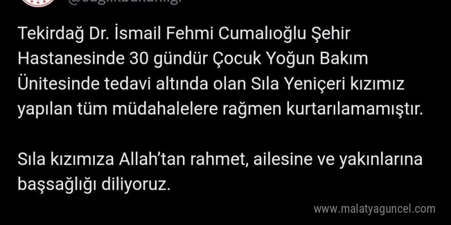 Sağlık Bakanlığı: 'Sıla yavrumuzu hayattan koparanlar adalet önünde mutlaka hesap verecektir'