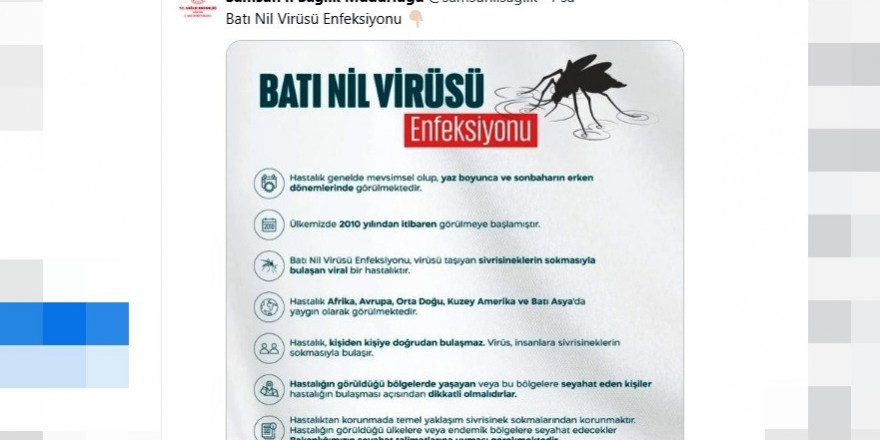 Sağlık Müdürlüğünden ’batı Nil virüsü’ uyarısı