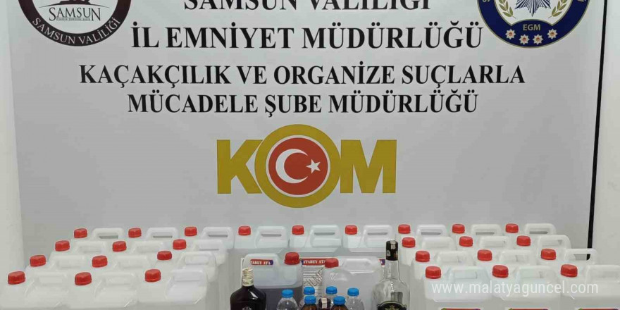 Samsun’da 130 litre etil alkol ve 16 litre sahte içki ele geçirildi