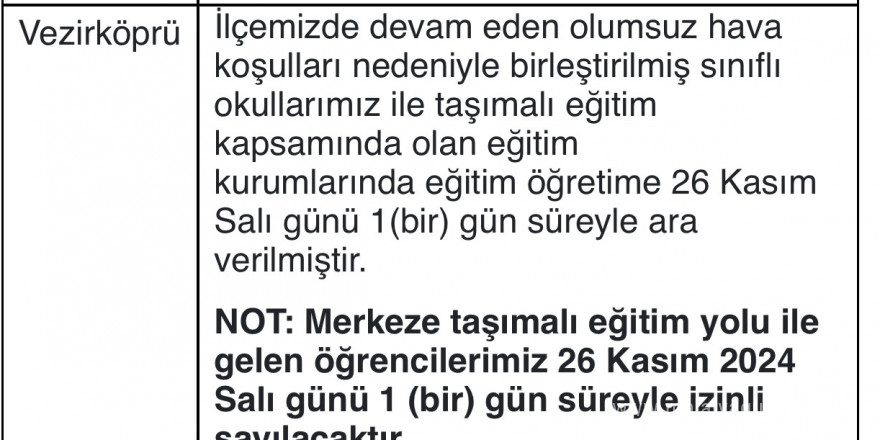 Samsun’da eğitime kar engeli