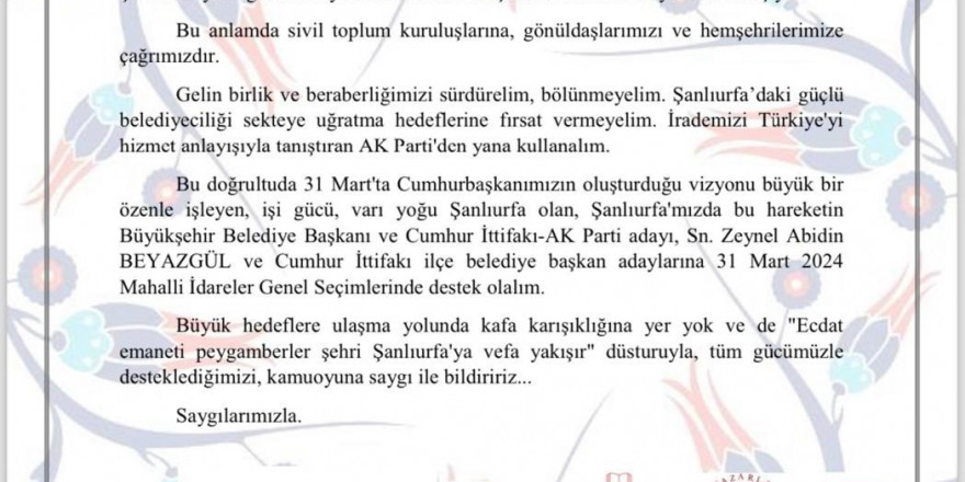 Şanlıurfa’da bir çok STK Beyazgül’ü destekleyecek