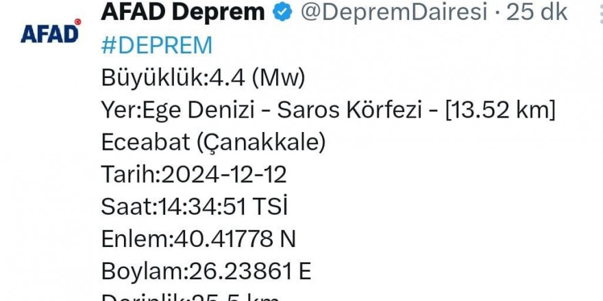 Saros Körfezi’ndeki deprem Keşan’da da hissedildi