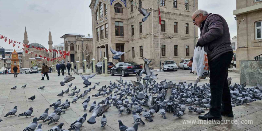 Soğukta kuşları besleyen emekli öğretmen yürekleri ısıttı