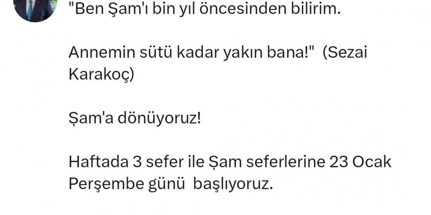 THY Şam seferleri başlıyor