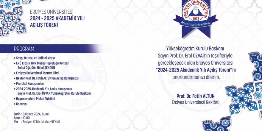 YÖK Başkanı Prof. Dr. Özvar, ERÜ’nün davetlisi olarak Kayseri’ye geliyor